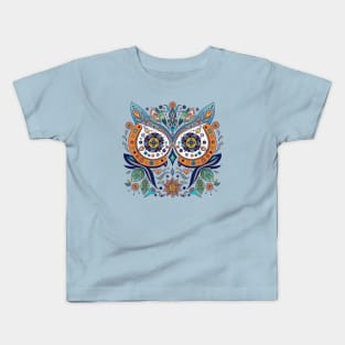 Mexican Style Graphic Owl Face Flowers Leaves Kids T-Shirt